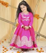 Hot pink anarkali set with hand emnroidery