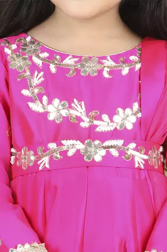 Hot pink anarkali set with hand emnroidery