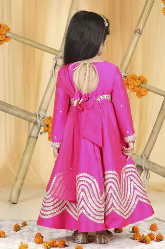 Hot pink anarkali set with hand emnroidery