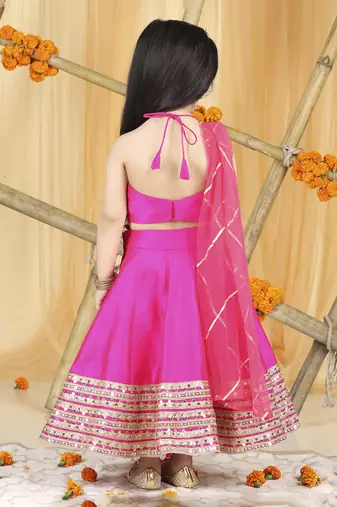 Hot pink lehanga set with hand work blouse