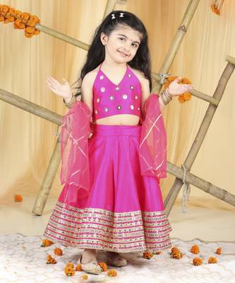 Hot pink lehanga set with hand work blouse 4