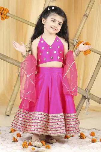 Hot pink lehanga set with hand work blouse