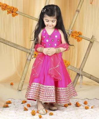 Hot pink lehanga set with hand work blouse 5