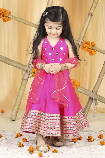 Hot pink lehanga set with hand work blouse