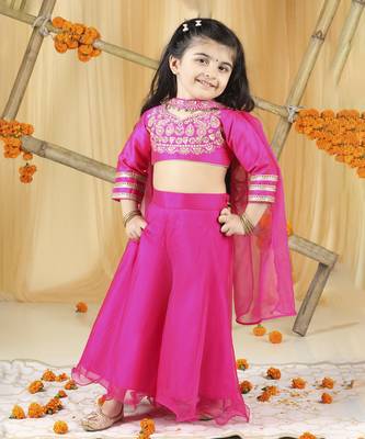 Hot pink thread embroidery blouse with plazzo set 1
