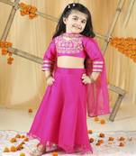 Hot pink thread embroidery blouse with plazzo set
