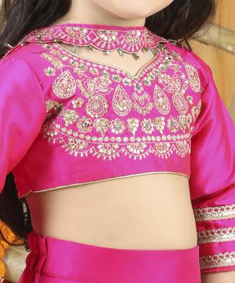 Hot pink thread embroidery blouse with plazzo set 2