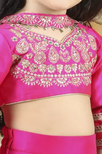 Hot pink thread embroidery blouse with plazzo set