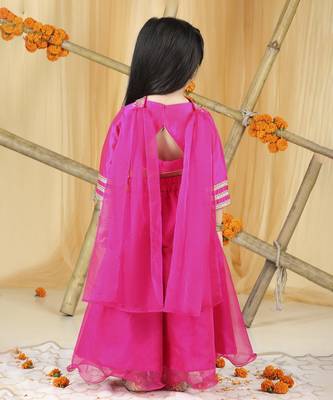 Hot pink thread embroidery blouse with plazzo set 3