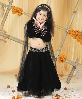 Black stone work hand embroidery lehenga set 1