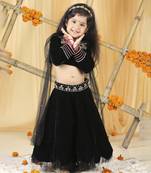 Black stone work hand embroidery lehenga set