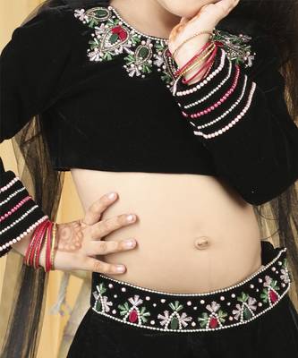 Black stone work hand embroidery lehenga set 2