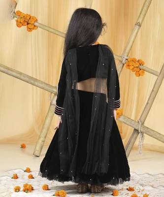 Black stone work hand embroidery lehenga set 3