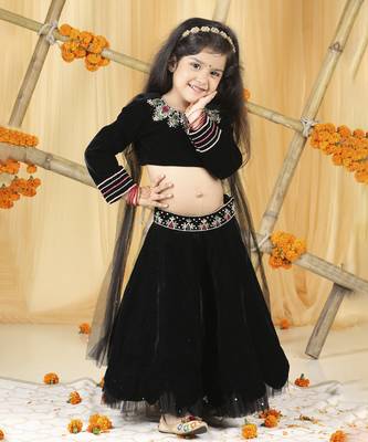 Black stone work hand embroidery lehenga set 5