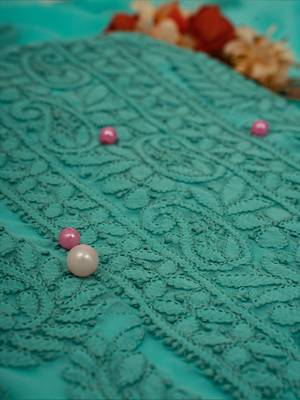 Hand embroidered sea green georgette lucknowi chikankari unstitched suit piece 2