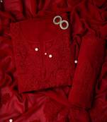 Hand embroidered red georgette lucknowi chikan unstitched suit piece