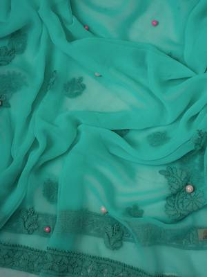 Hand embroidered sea green georgette lucknowi chikankari unstitched suit piece 4
