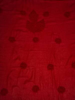 Hand embroidered red georgette lucknowi chikan unstitched suit piece 4