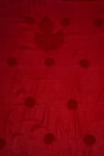 Hand embroidered red georgette lucknowi chikan unstitched suit piece