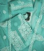 Hand embroidered sea green georgette lucknowi chikankari unstitched suit piece