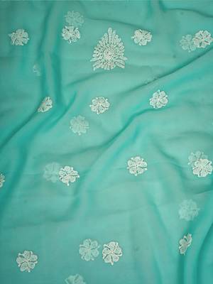 Hand embroidered sea green georgette lucknowi chikankari unstitched suit piece 4