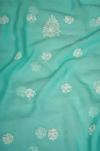 Hand embroidered sea green georgette lucknowi chikankari unstitched suit piece