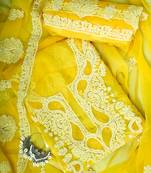 Hand embroidered yellow georgette lucknowi chikankari unstitched suit piece