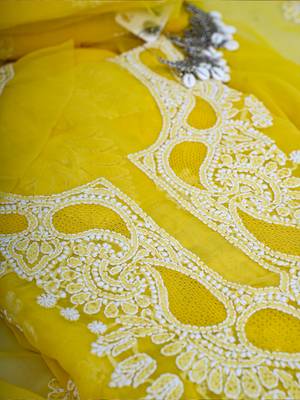 Hand embroidered yellow georgette lucknowi chikankari unstitched suit piece 2