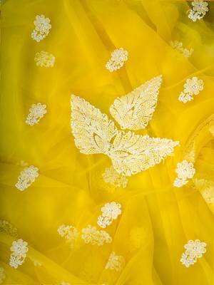 Hand embroidered yellow georgette lucknowi chikankari unstitched suit piece 4