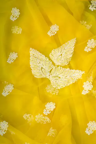 Hand embroidered yellow georgette lucknowi chikankari unstitched suit piece