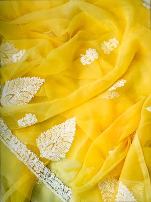 Hand embroidered yellow georgette lucknowi chikankari unstitched suit piece 5