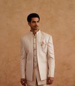 Light pink short indowestern with thread embroidery on silk