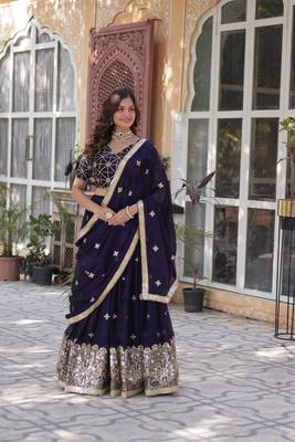 Purple Embroidered Jacquard Lehenga Choli 1