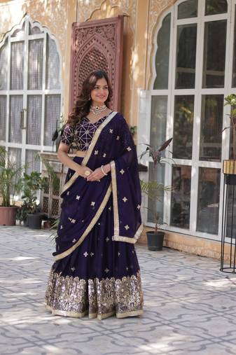 Purple Embroidered Jacquard Lehenga Choli