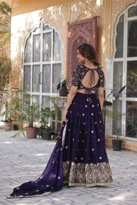 Purple Embroidered Jacquard Lehenga Choli 3