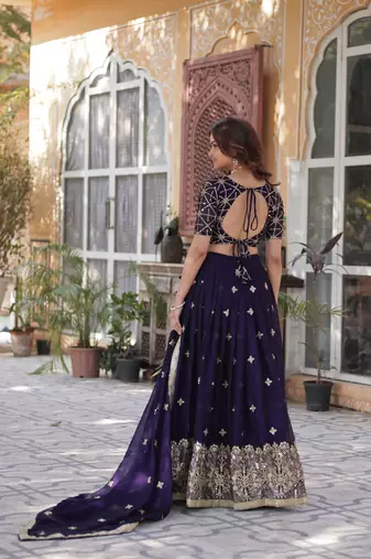 Purple Embroidered Jacquard Lehenga Choli