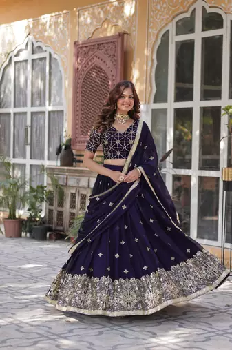 Purple Embroidered Jacquard Lehenga Choli