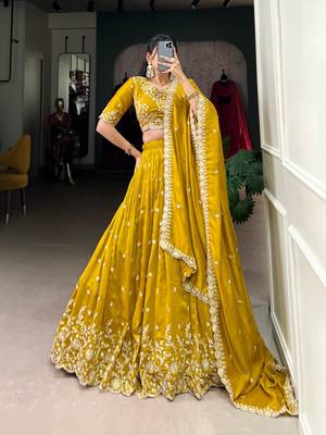 Yellow Embroidered Lehenga Set 3