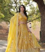 Yellow Haldi Lehenga Choli for Women