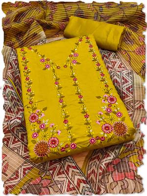 women's yellow roman silk salwar suit dress material with embroidered floral pattern and organza dupatta 1