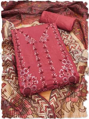 women's tomato red roman silk salwar suit dress material with embroidered floral pattern and organza dupatta 1