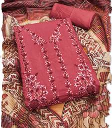 women's tomato red roman silk salwar suit dress material with embroidered floral pattern and organza dupatta