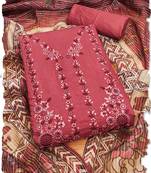 women's tomato red roman silk salwar suit dress material with embroidered floral pattern and organza dupatta