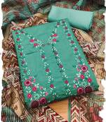 women's green roman silk salwar suit dress material with embroidered floral pattern and organza dupatta