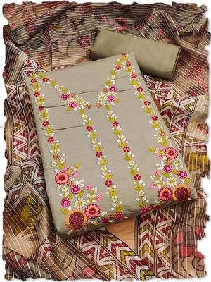 women's brown roman silk salwar suit dress material with embroidered floral pattern and organza dupatta 1