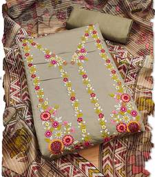 women's brown roman silk salwar suit dress material with embroidered floral pattern and organza dupatta