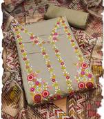 women's brown roman silk salwar suit dress material with embroidered floral pattern and organza dupatta