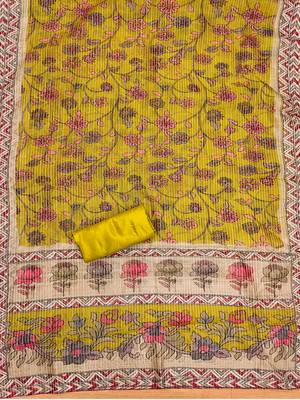 women's yellow roman silk salwar suit dress material with embroidered floral pattern and organza dupatta 3