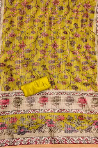 women's yellow roman silk salwar suit dress material with embroidered floral pattern and organza dupatta