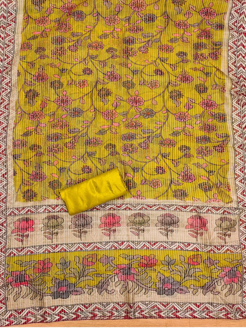 women's yellow roman silk salwar suit dress material with embroidered floral pattern and organza dupatta